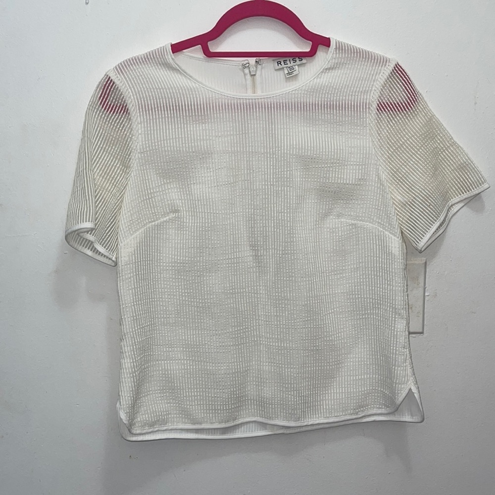 Reiss White Textured Short Sleeve Top